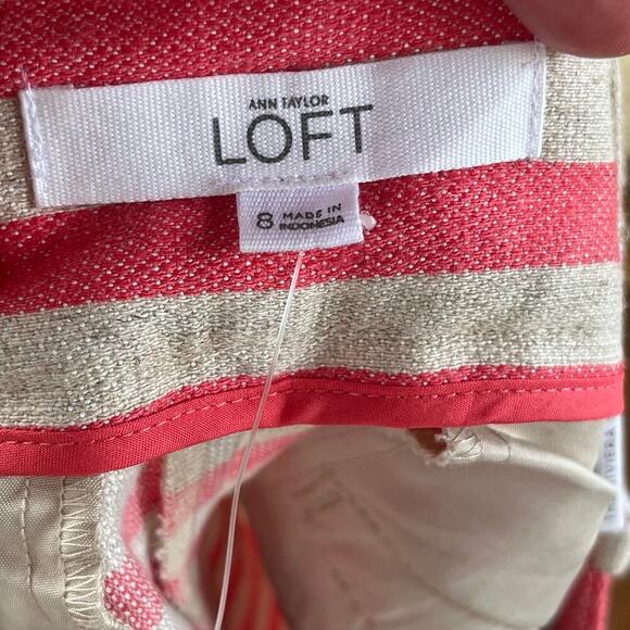 LOFT The Riviera Shorts Khaki And Pink Stripe Linen Blend Size 8. NEW - Picture 7 of 9